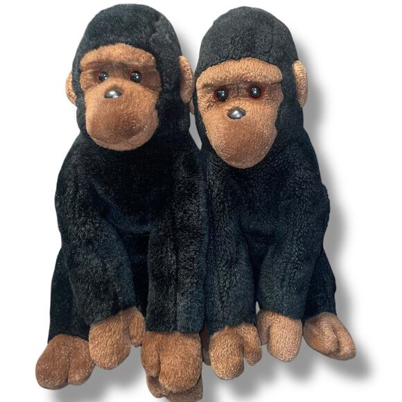 Vintage Ty Beanie Buddies Plush Gorilla Congo Stuffed Animal Nursery 11" Lot x2 - Picture 2 of 10
